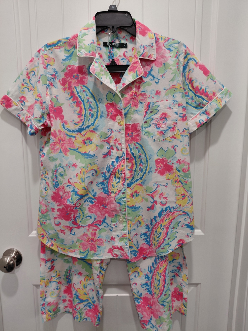 Ralph Lauren White Multicolor Floral Paisley Short Pajama Set